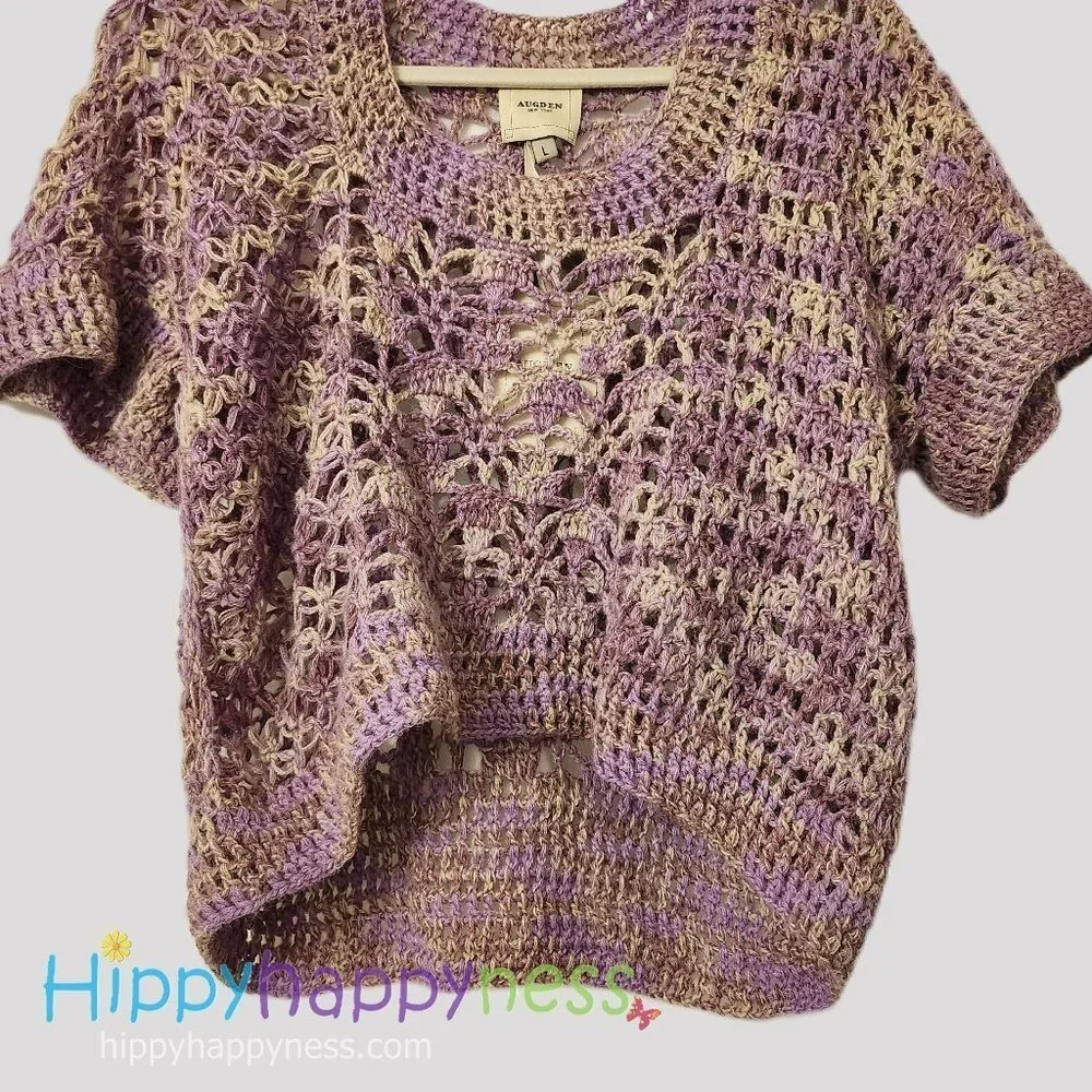 NWT Anthropologie Augden Crocheted Crop Top Sweater Lilac Purple Size Large